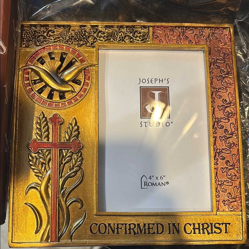 🔴 Gold and Red Art Nouveau Picture Frame with Religious Accents 🔴